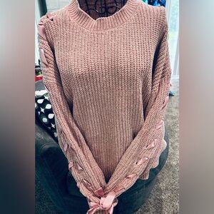 Pink Knit Sweater with Ribbon Details super soft.  Size XL